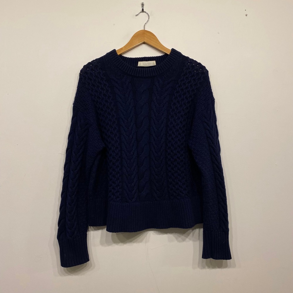 Everlane Navy Blue Organic Cotton Cable Knit Crewneck Sweater Womens Medium